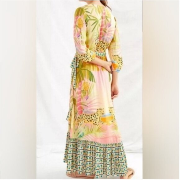 Farm Rio Tiger Tropical Print Wrap Maxi Dress size L - Picture 2 of 9